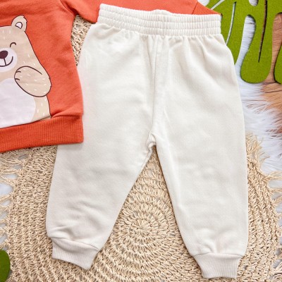 Conj. Casaco Cool Bear e Calça de Moletom - Laranja e Areia